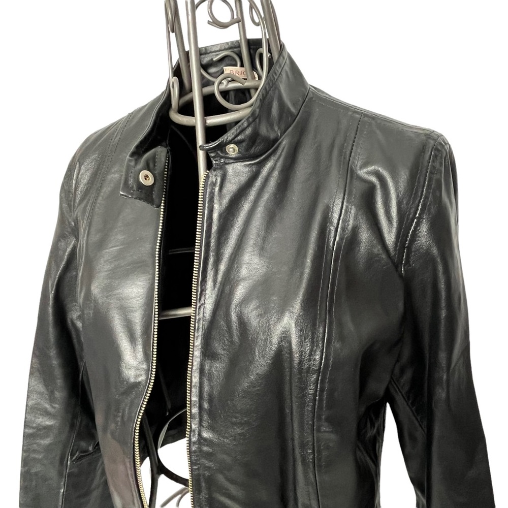 BRIGGY Vintage Vera Pelle Short Long Sleeve Mock Neck Leather Jacket Large - Picture 8 of 16
